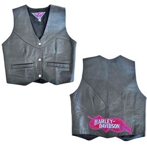 HARLEY-DAVIDSON Vintage MOB Leather Crop Vest Womens Size S